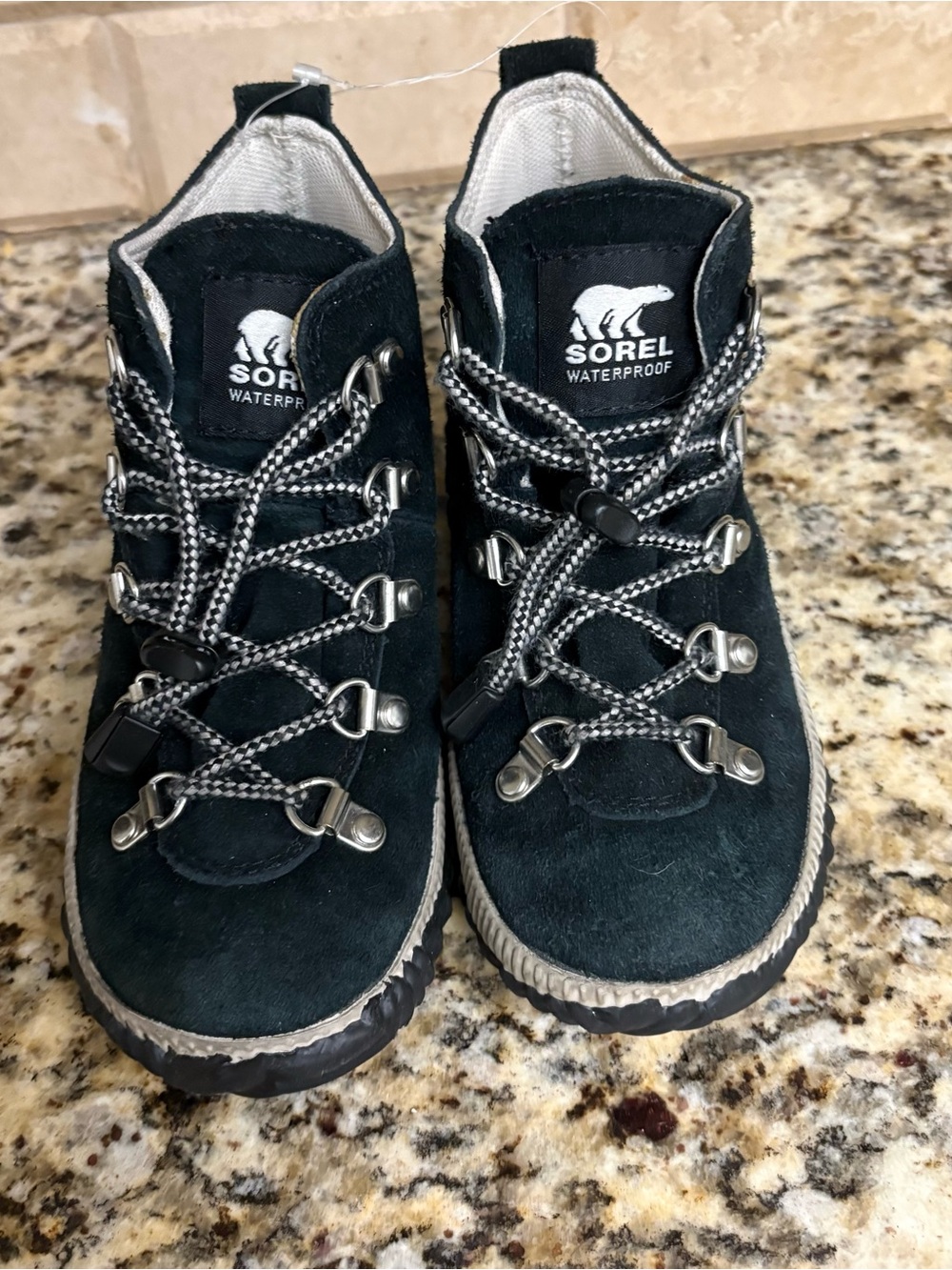 Sorel Kids Black Suede Waterproof Lace-Up Rain Boots